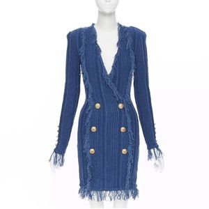 NWT BALMAIN blue dress with gold buttons Size 38
